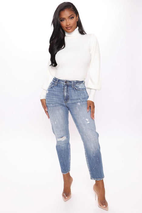 Just A Splash Paint Splatter Mom Jeans Medium Blue Wash