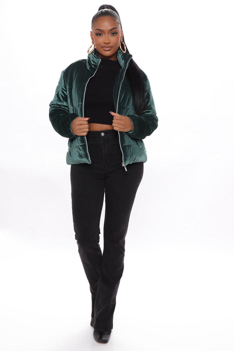Emerald green deals velvet puffer jacket