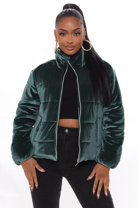 Velvet green puffer jacket 2025
