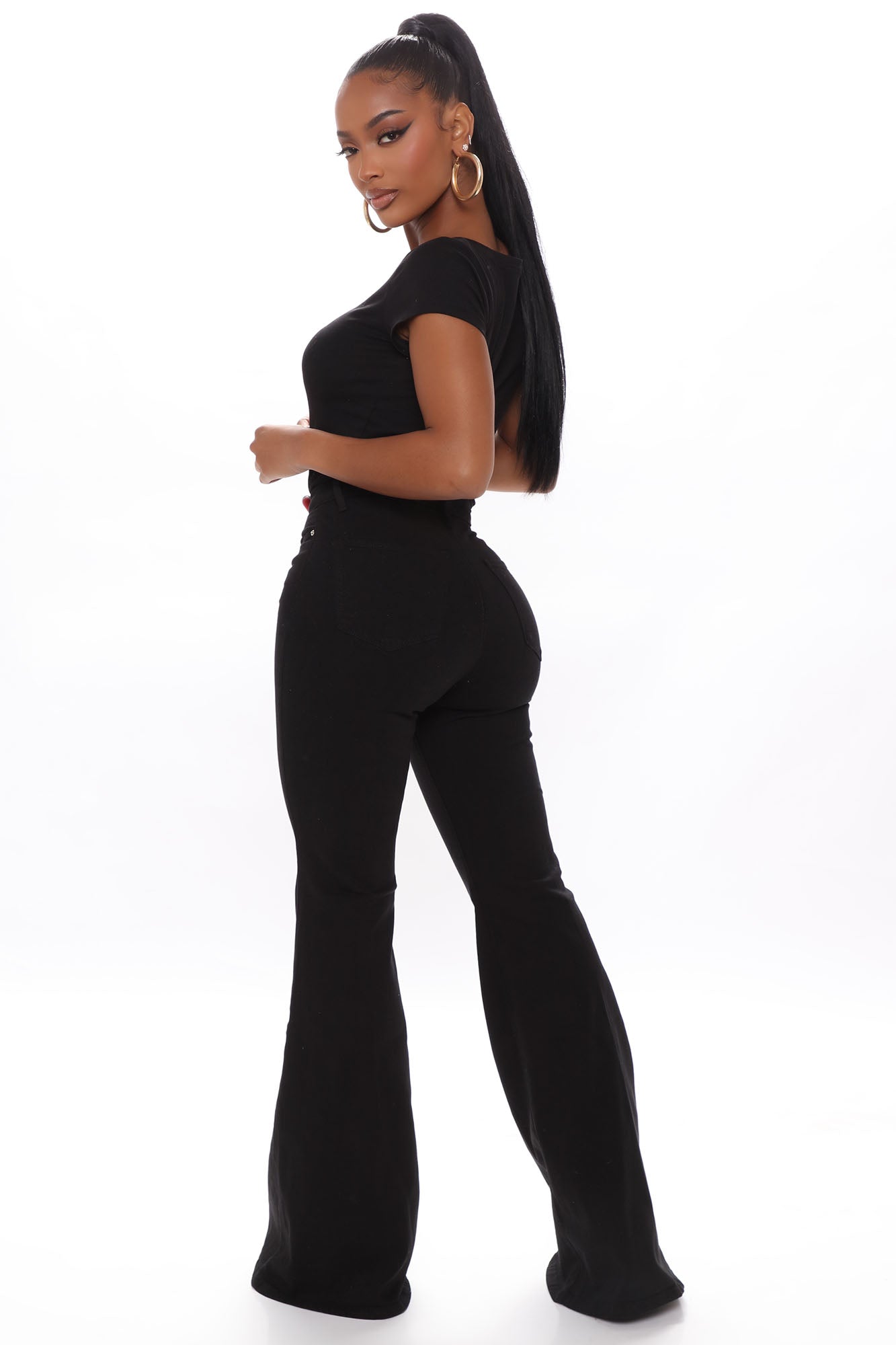 Fashion nova black flare jeans online