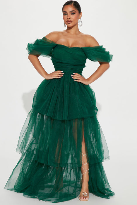 Petite Khloe Tulle Gown Hunter