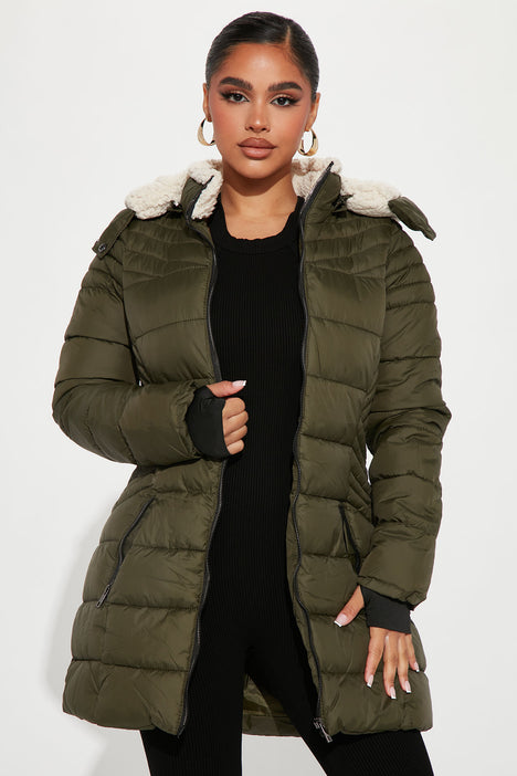 Olive green top bubble coat