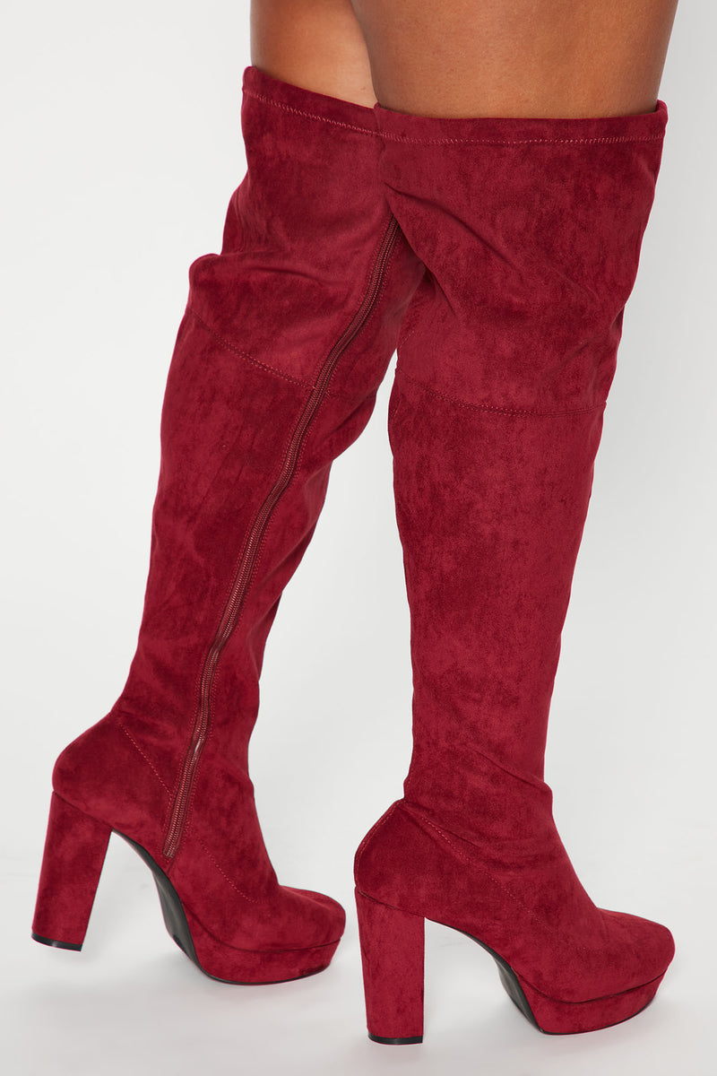 Becca Over The Knee Boots Burgundy Fashion Nova, Shoes Fashion Nova