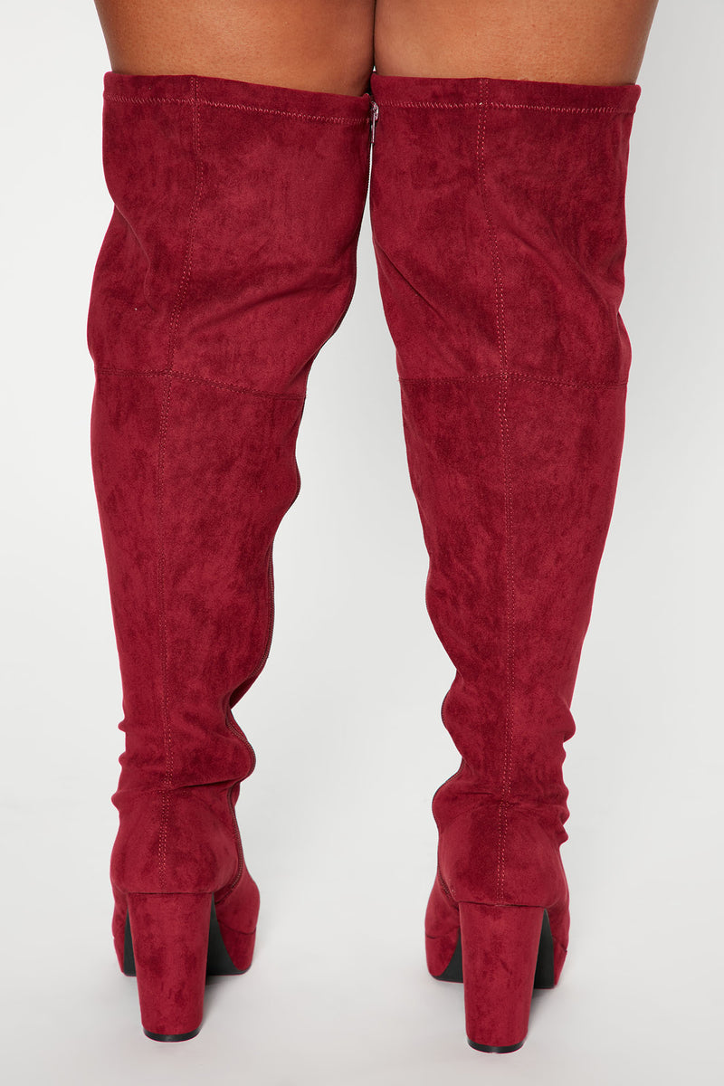 Becca Over The Knee Boots Burgundy Fashion Nova, Shoes Fashion Nova