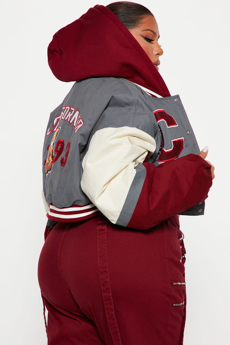 Cali Teddy Bomber Jacket Grey Combo Fashion Nova Jackets