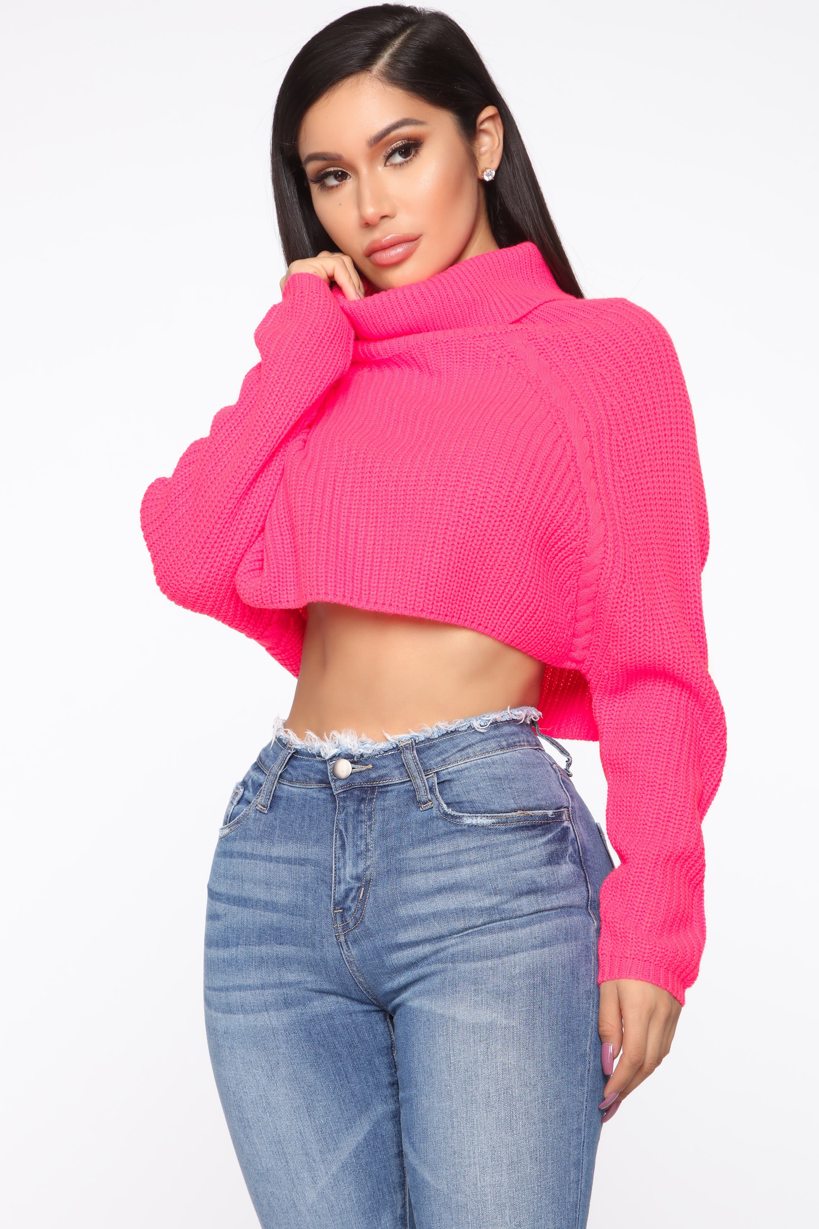 This Is My Time Turtleneck Sweater Neon Pink