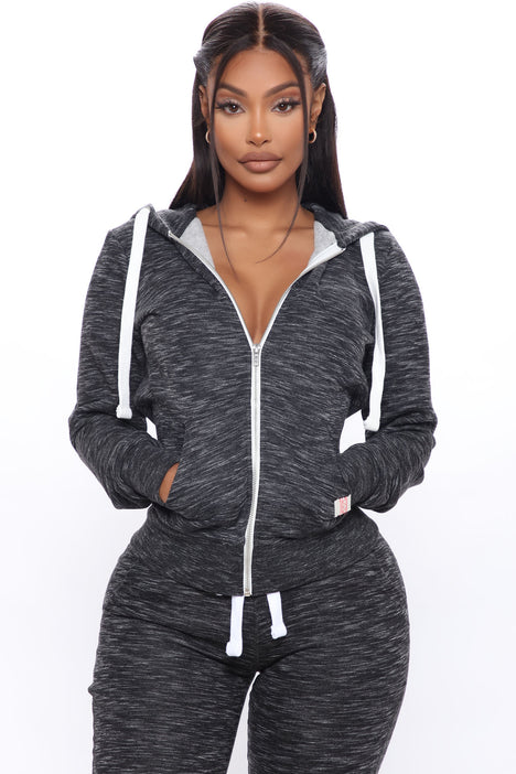 Relaxed Vibe Zip Up Jacket Marled Black Fashion Nova Knit
