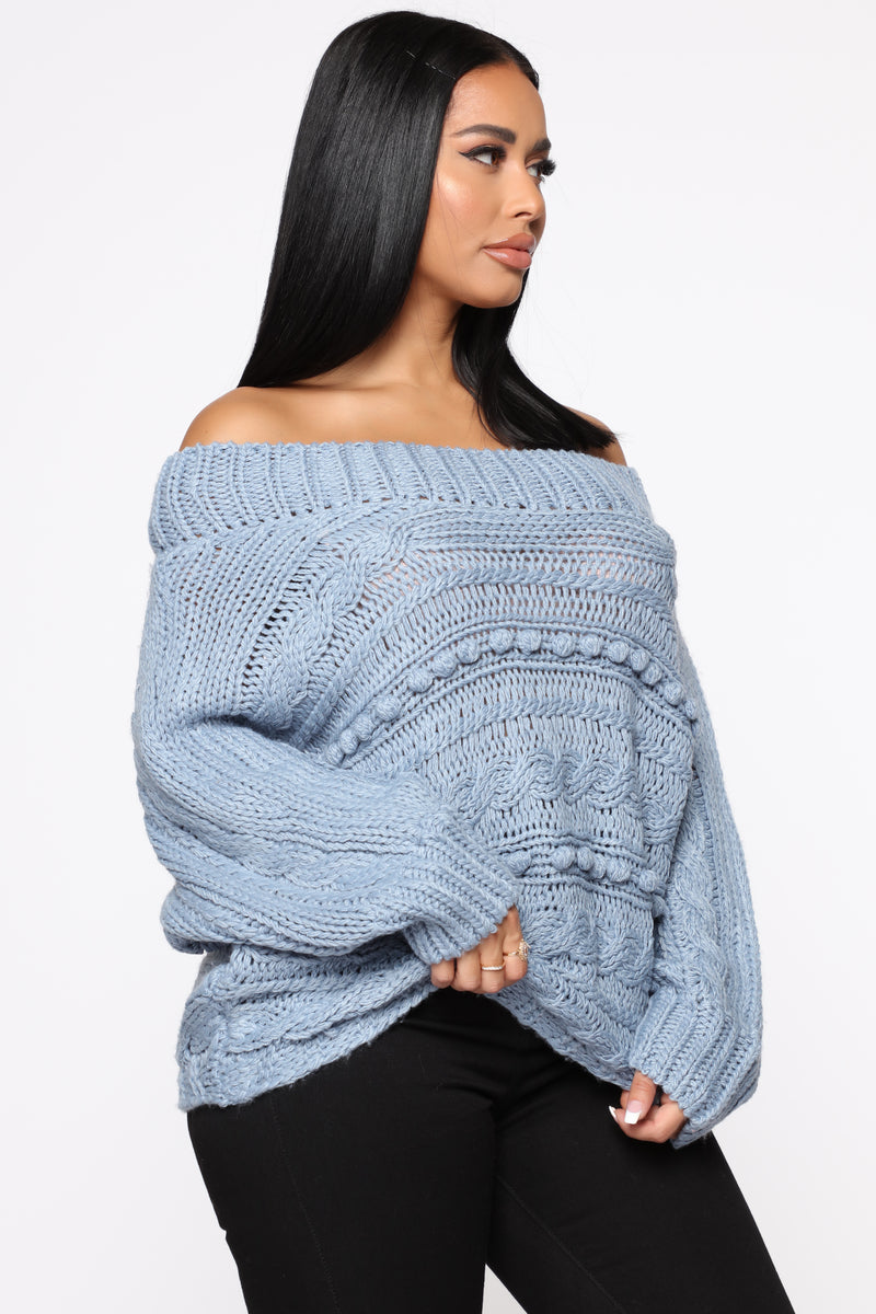 Hoping For Love Off Shoulder Sweater - Blue | Fashion Nova, Sweaters ...