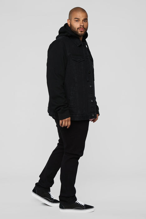 Denim jacket deals black hoodie