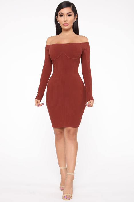 Casual Little Lies Mini Dress Rust Fashion Nova Dresses