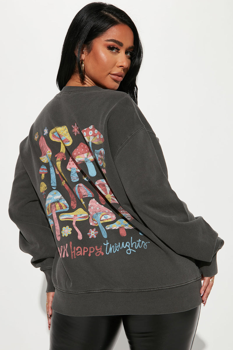 Think Happy Thoughts Washed Crew Neck Sweatshirt - Charcoal | Fashion ...