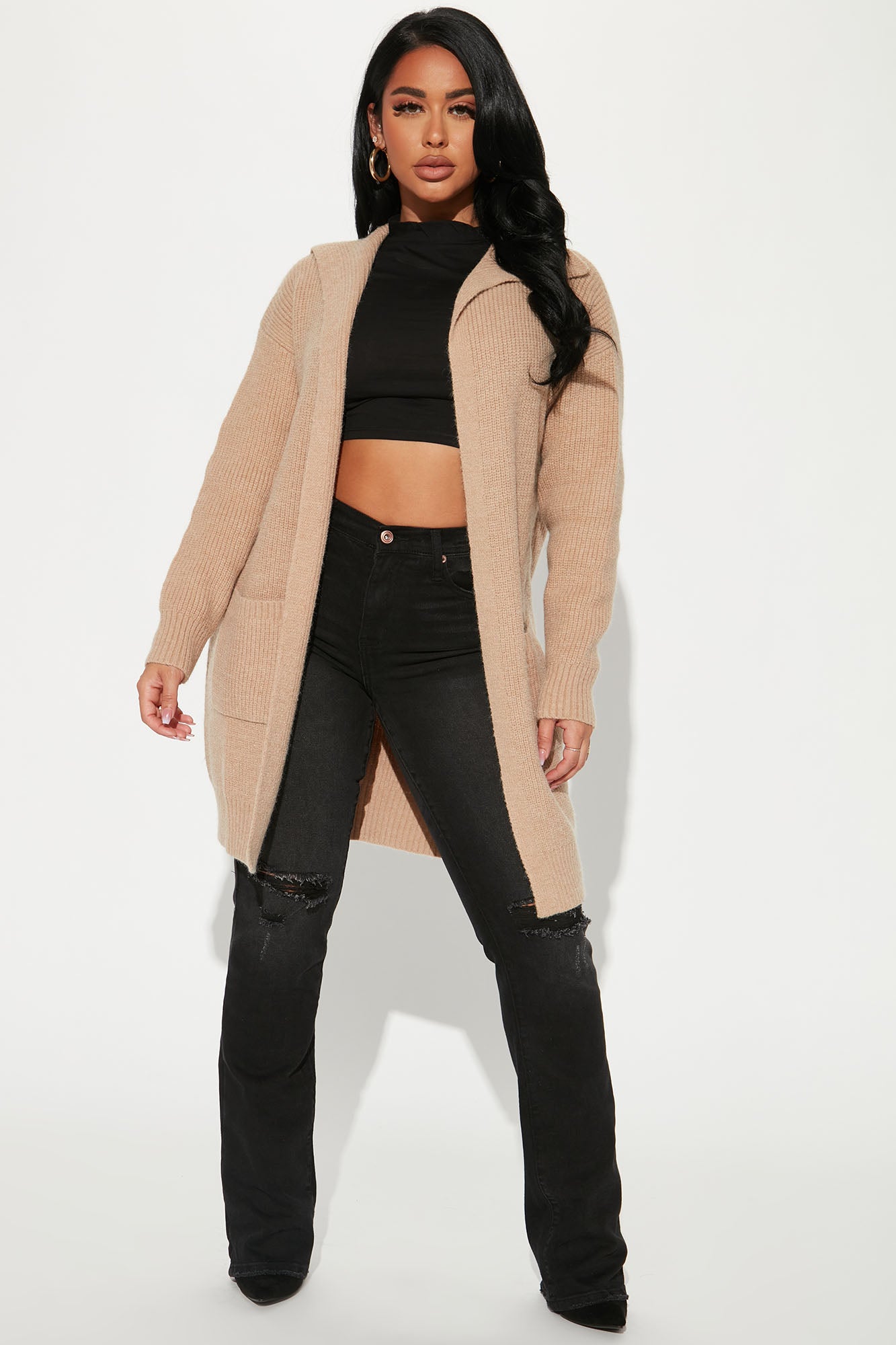 Hideaway Rib Knit Open Front Cardigan Tan Fashion Nova