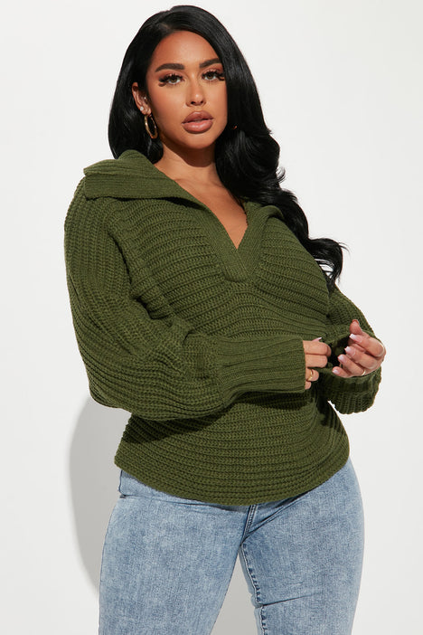 Cozy Rib Knit Collar Sweater Hunter Fashion Nova Sweaters