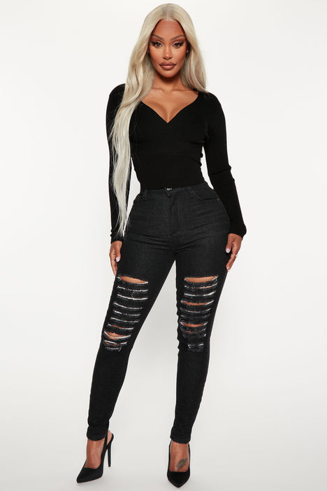 Fashion nova black ripped jeans online