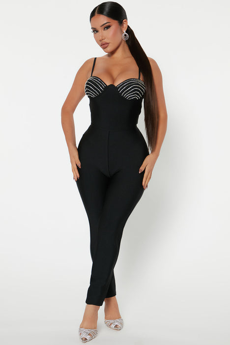 Julissa Rhinestone Bandage Jumpsuit Black