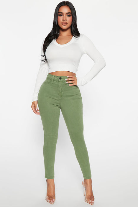 Petite Classic High Waist Skinny Jeans Olive Fashion Nova