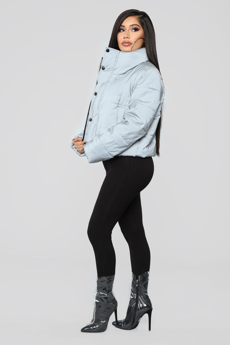 Fashion Nova Women's See Things Clear Reflective Puffer Jacket