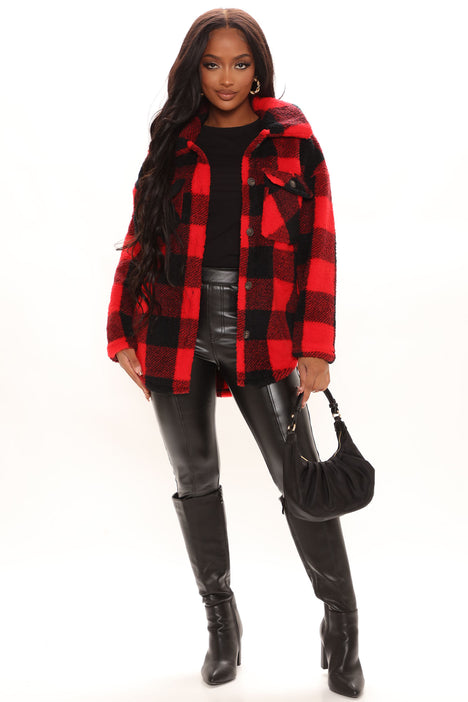 Black and red checkered jacket womens discount