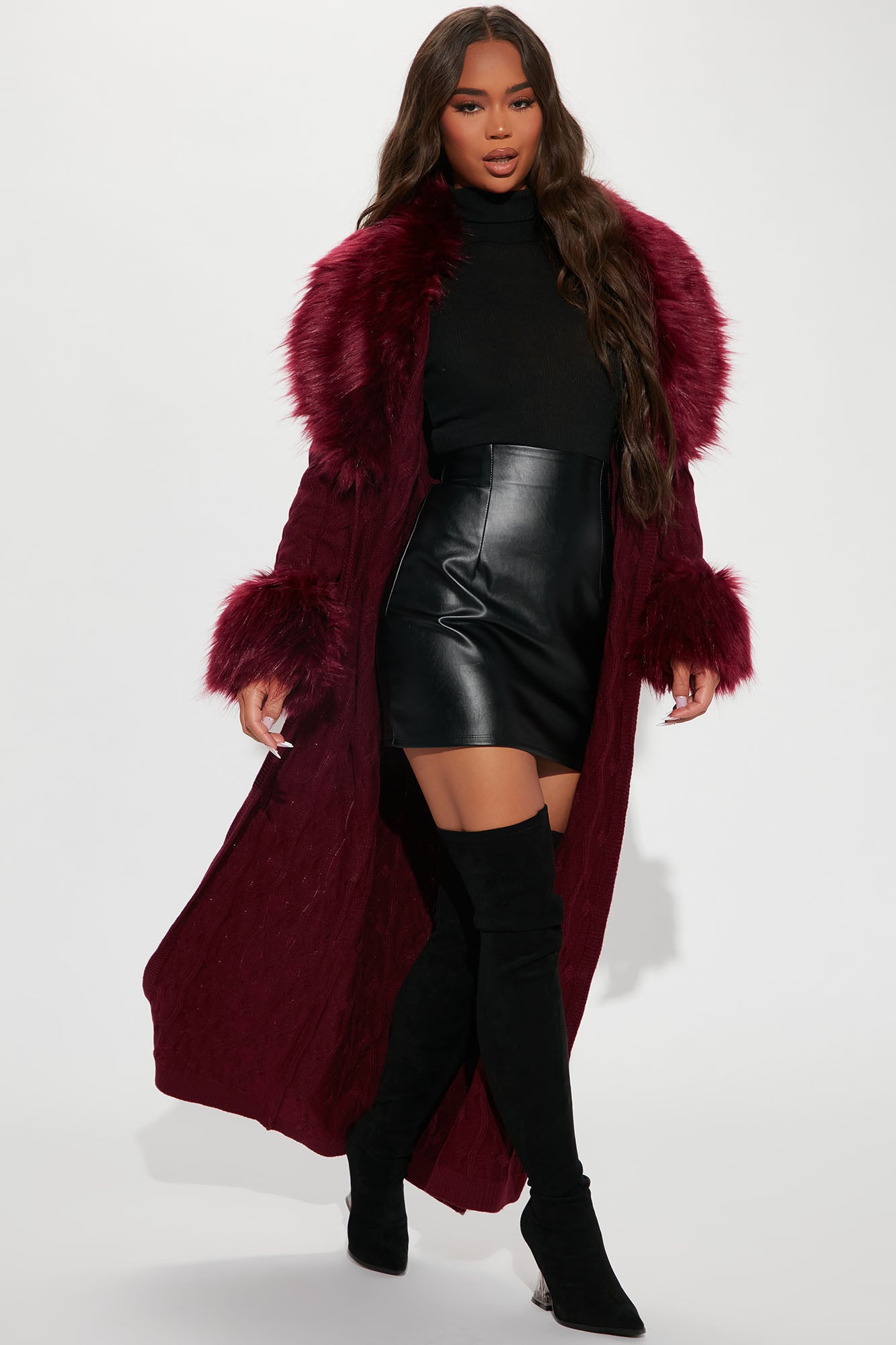 Glamorous Sweater Coat Burgundy