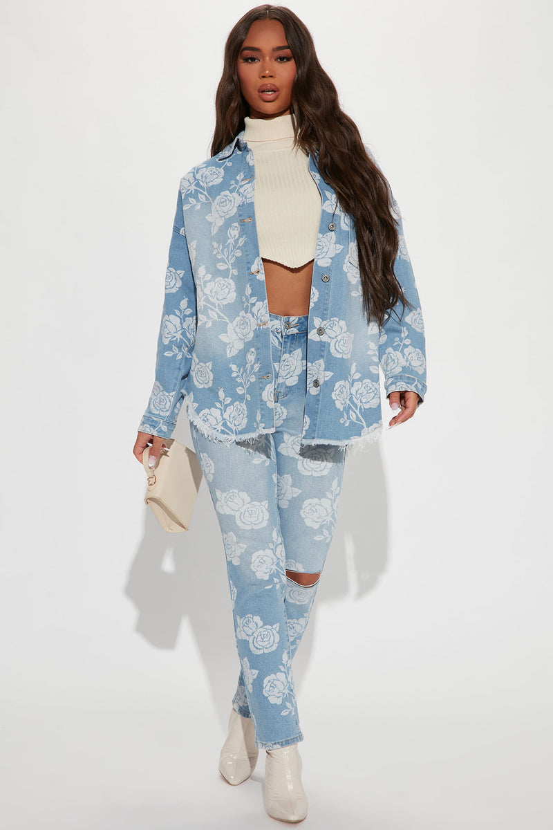 Coming Up Roses Denim Shacket - Light Blue Wash | Fashion Nova, Jackets ...