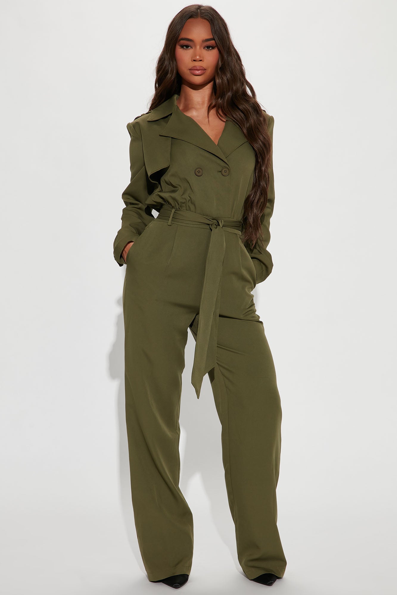 Olive green 2025 long sleeve jumpsuit