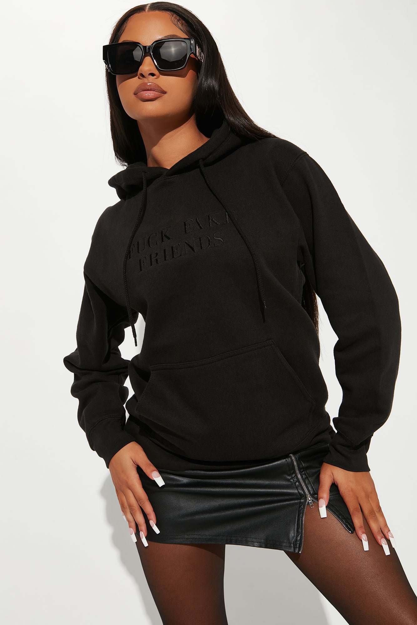 Fuck Fake Friends Embroidered Hoodie Black