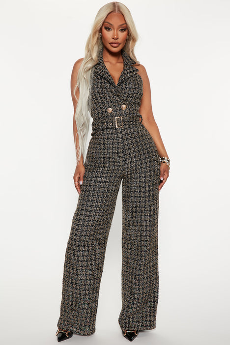 Black and gold jumpsuit fashion nova hotsell