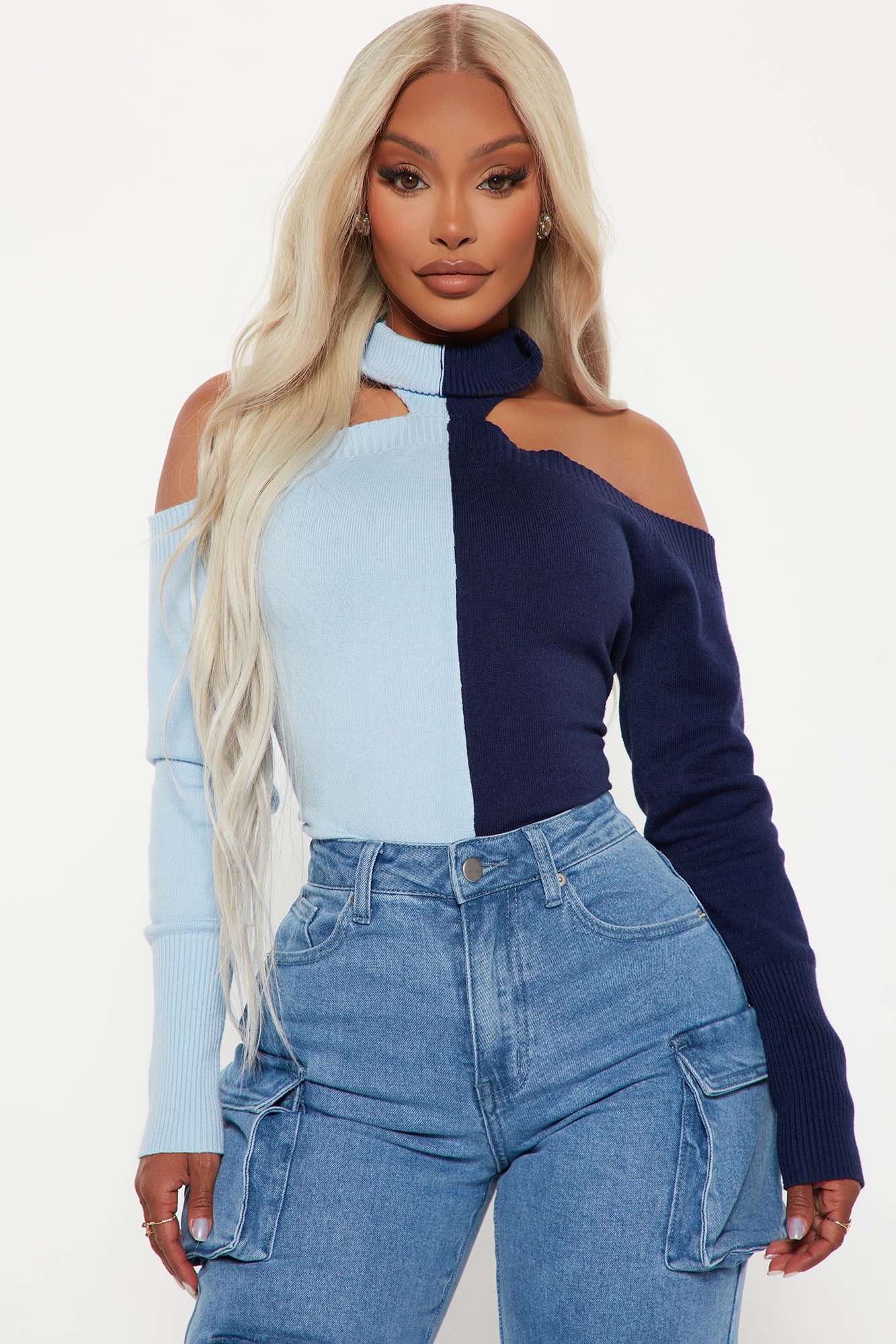 Off shoulder turtleneck sweater hotsell