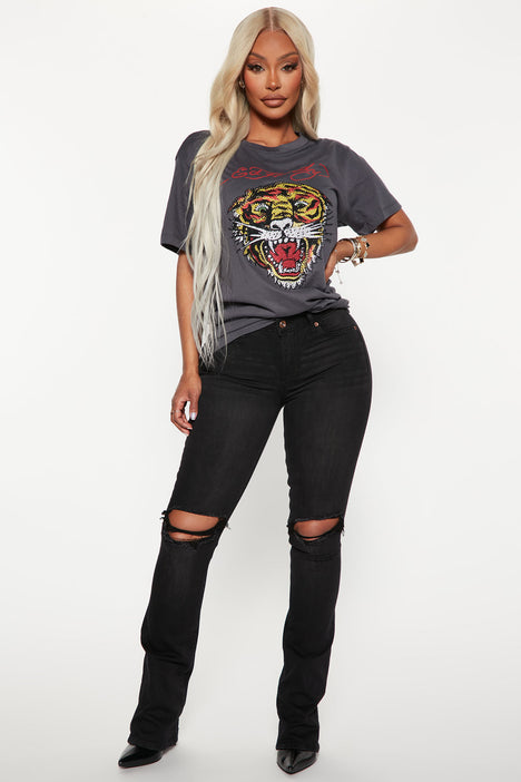 Ed Hardy Tiger Rhinestone Head Charcoal Fashion Nova Screens