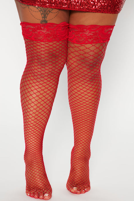 Natalia Fishnets Lace Stockings Red Fashion Nova Lingerie