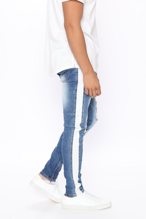 Teek Racing Stripe Skinny Jeans Dark Denim Fashion Nova Mens