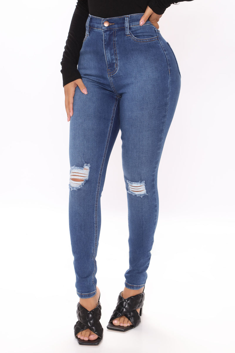 You're A Classic Distressed High Waist Skinny Jeans - Medium Blue Wash ...