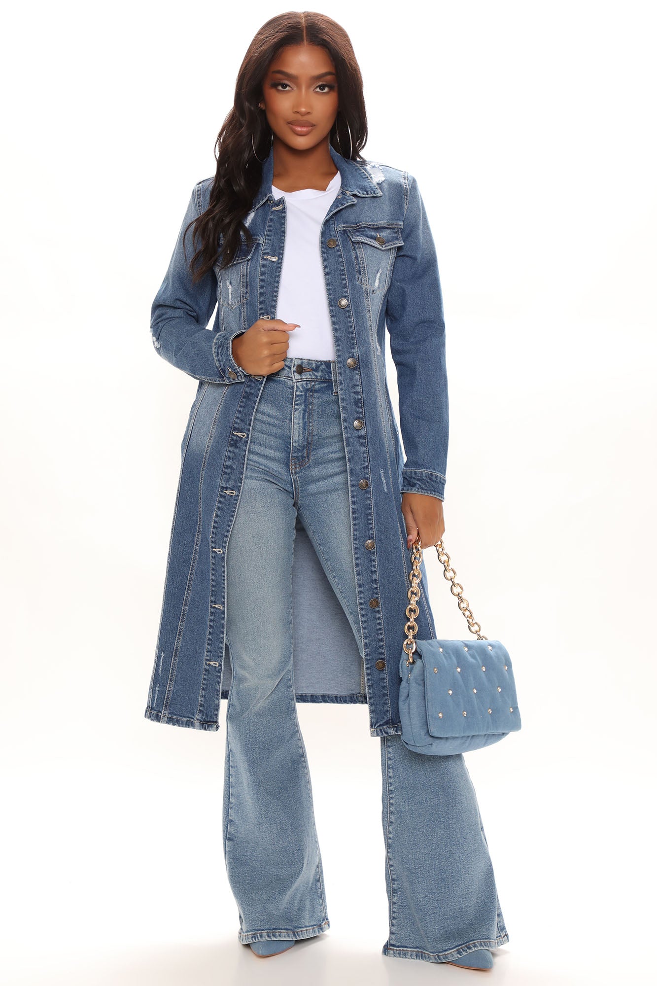 Longline best sale denim coat