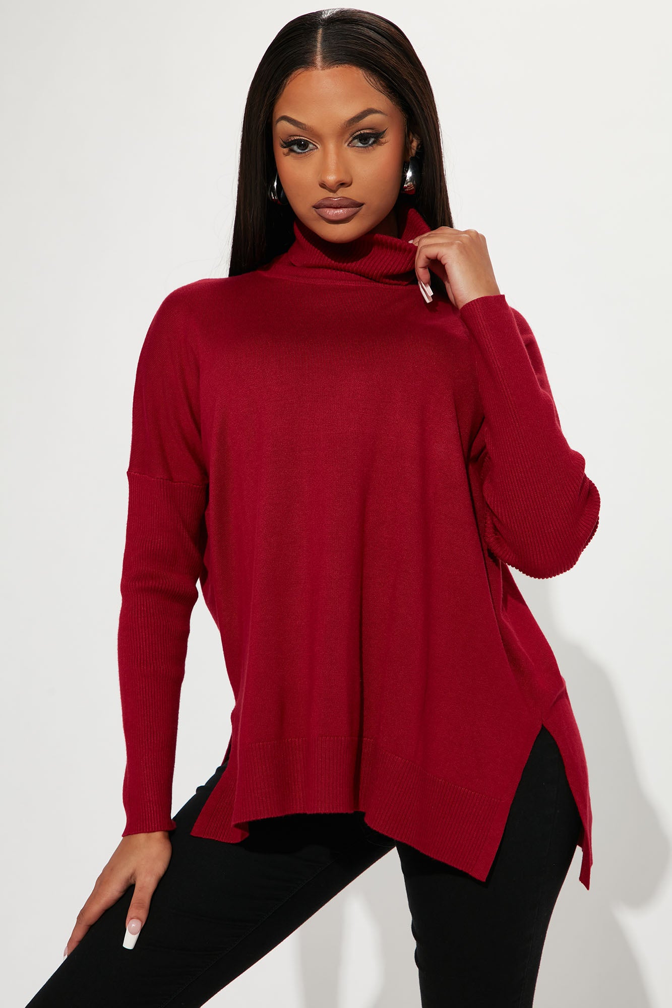 Tune It Out Turtleneck Tunic Sweater Wine Fashion Nova
