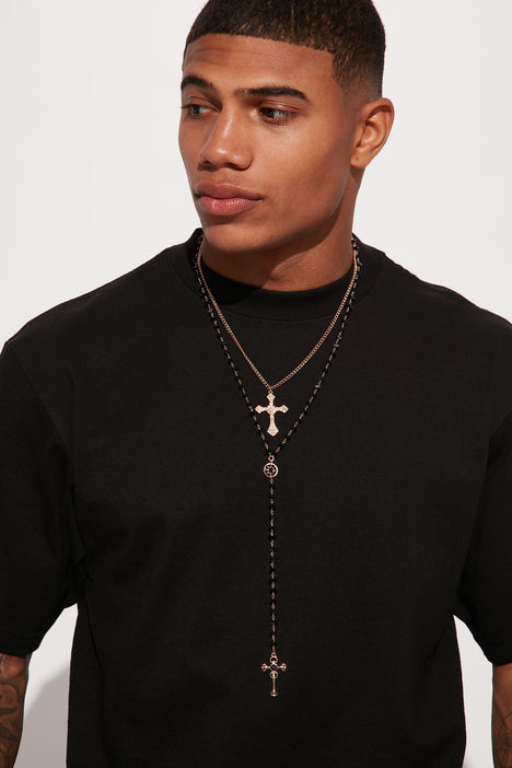 All Time Holy Layered Rosary Necklace Gold Black Fashion Nova