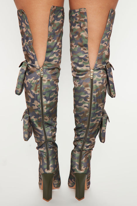 Arianna Over The Knee Pocket Boots Camouflage