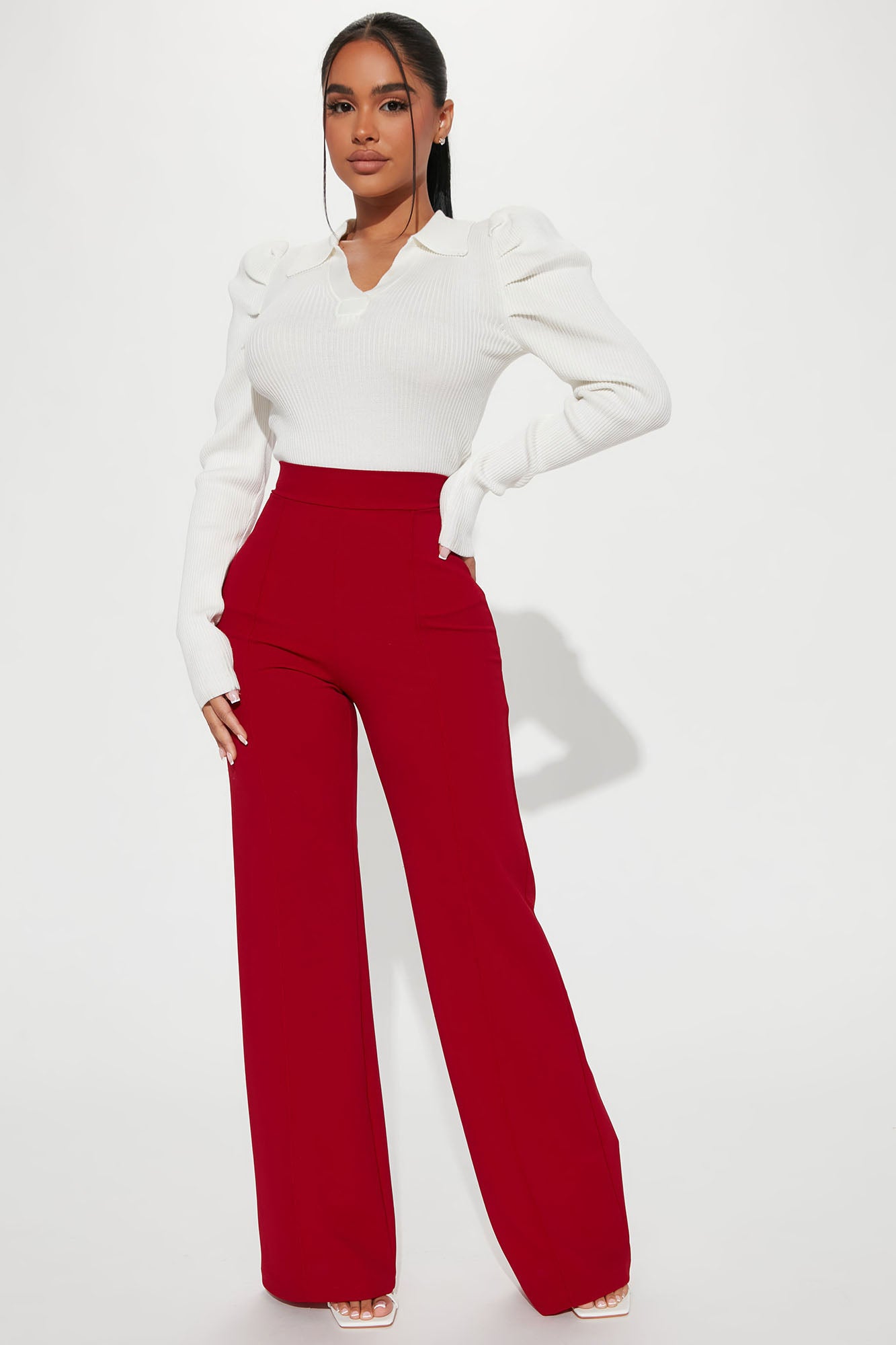 Petite Victoria High Waisted Dress Pants Red