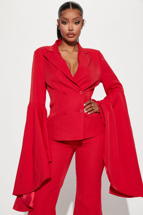 Red blazer pant suit top