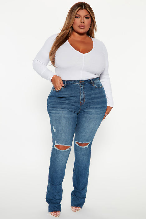 Best Stretch Ripped High Rise Bootcut Jeans Dark Wash Fashion
