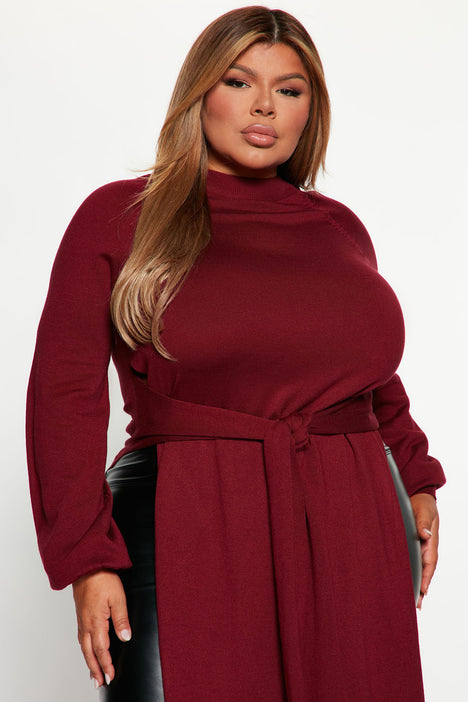 Slit Just Got Real Tunic Sweater Burgundy