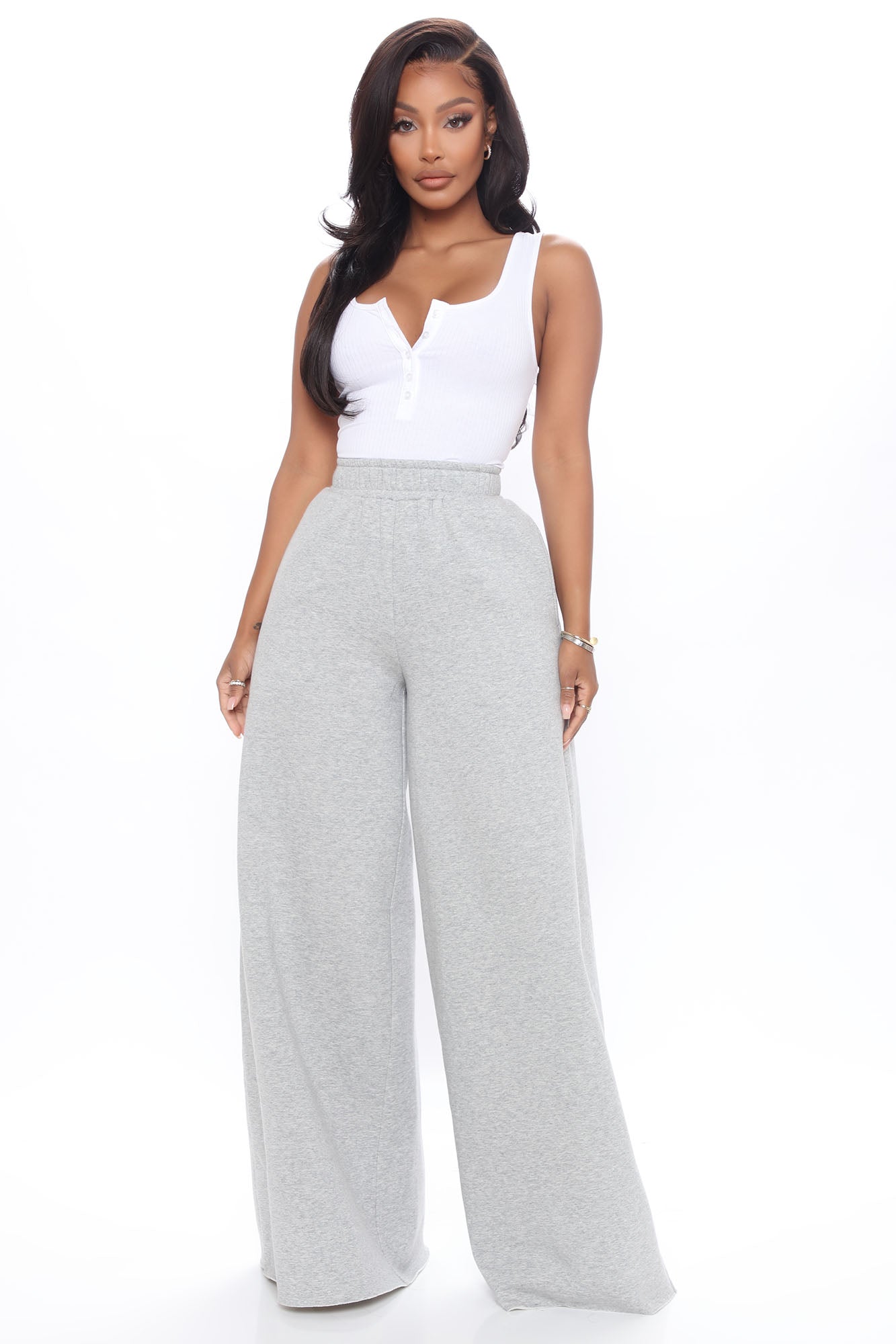 The Way She Moves Wide Leg Sweatpant - Heather Grey, Fashion Nova, Pants