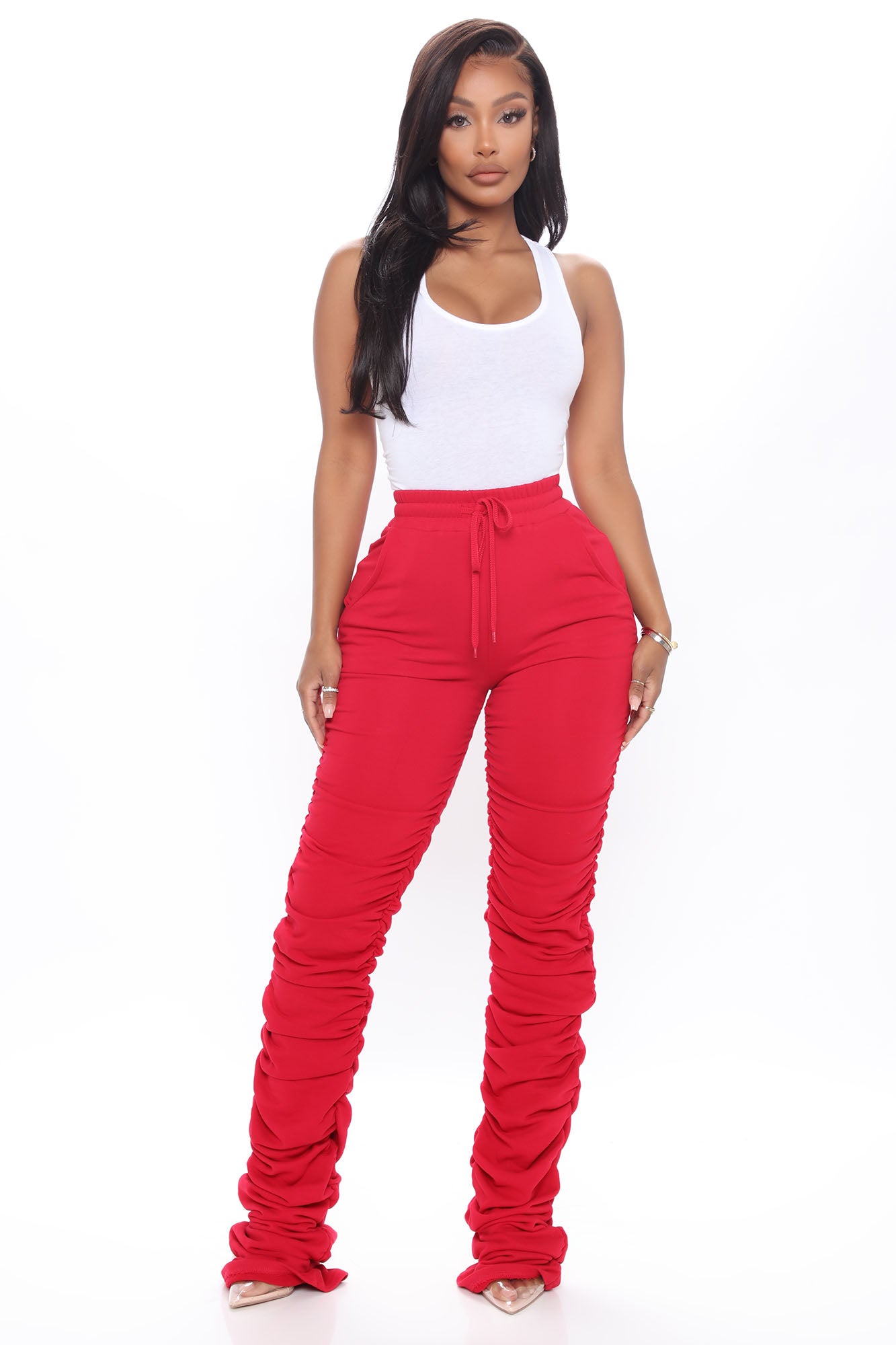Curves And Chill Stacked Pant - Red