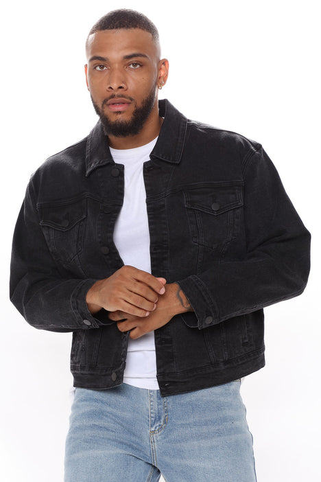 Oversized Trucker Denim Jacket Black Wash Fashion Nova Mens