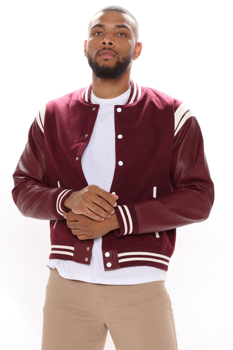 Burgundy varsity deals jacket mens