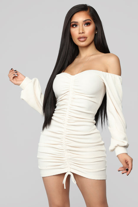 Baby I m In Love Ruched Dress Cream Fashion Nova Dresses