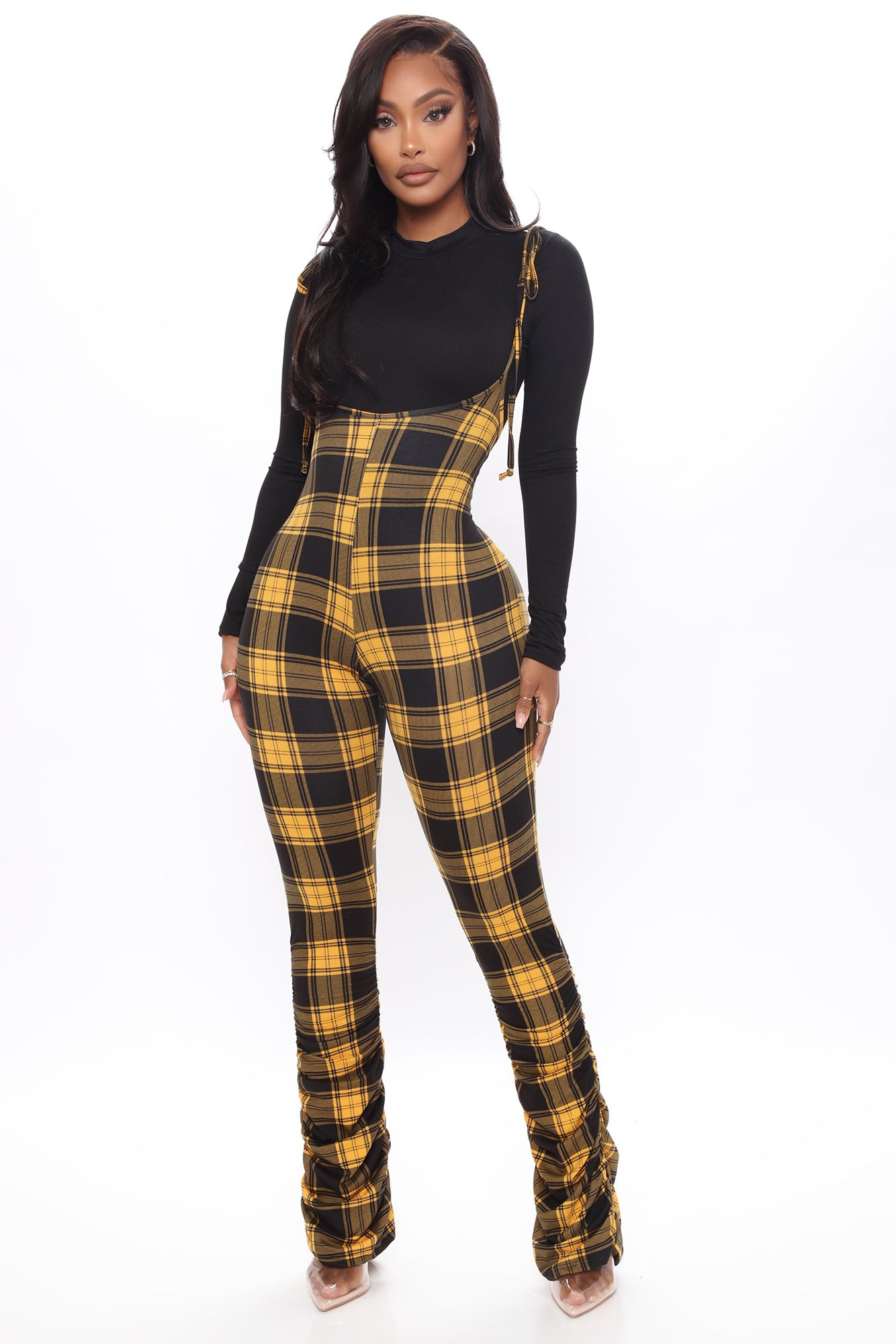 Plaid suspender jumpsuit hot sale
