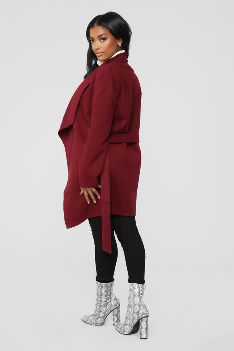 Burgundy waterfall coat sales