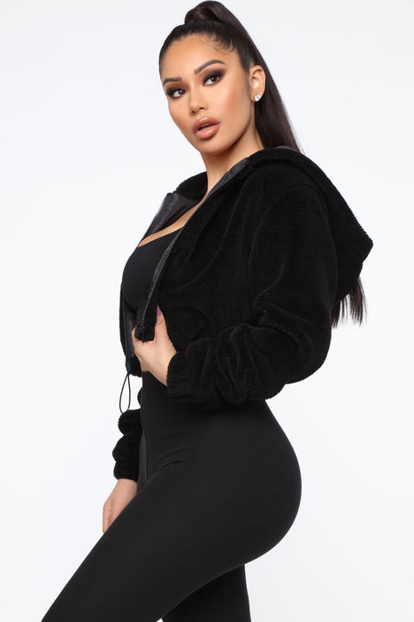 Womens black fuzzy jacket online