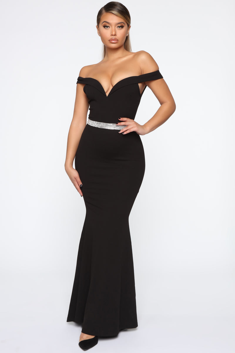 Nights Of Glamour Off Shoulder Maxi Dress - Black | Fashion Nova ...