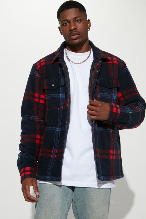Red flannel shop denim jacket